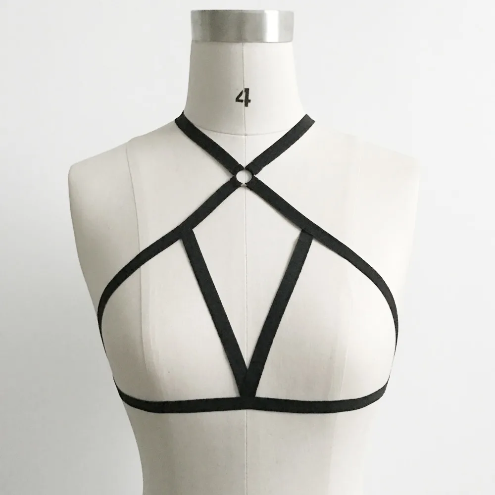 Gothic Sexy Hollow Out Elastic Bandage Bra Necklace Choker Body Chain Harness Belt Waist chains For Women Punk Nightclub Jewelry |
