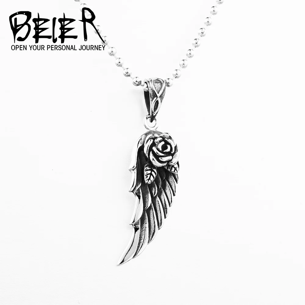 BEIER Cool Nice Detail Part Feather Flower Pendant For Man And Woman 316L Stainless Steel Gothic Personality BP8 262|flower pendant necklace|pendant