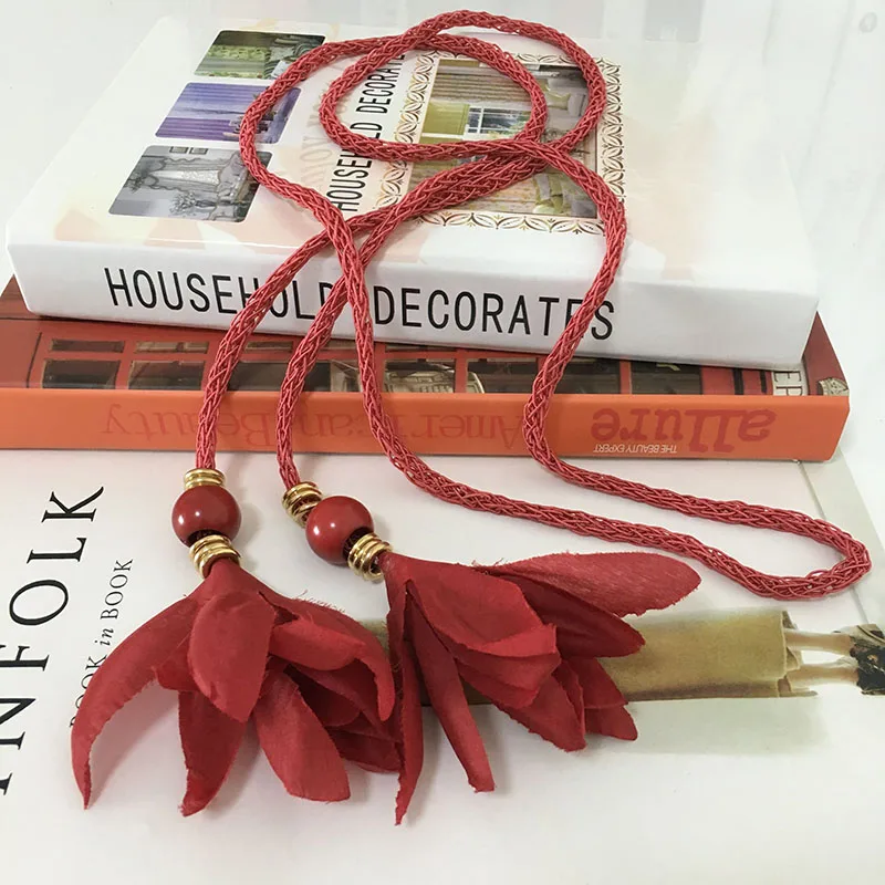 Цветок тканые тонкие ремни для женщин платья Длинные лент женский галстук