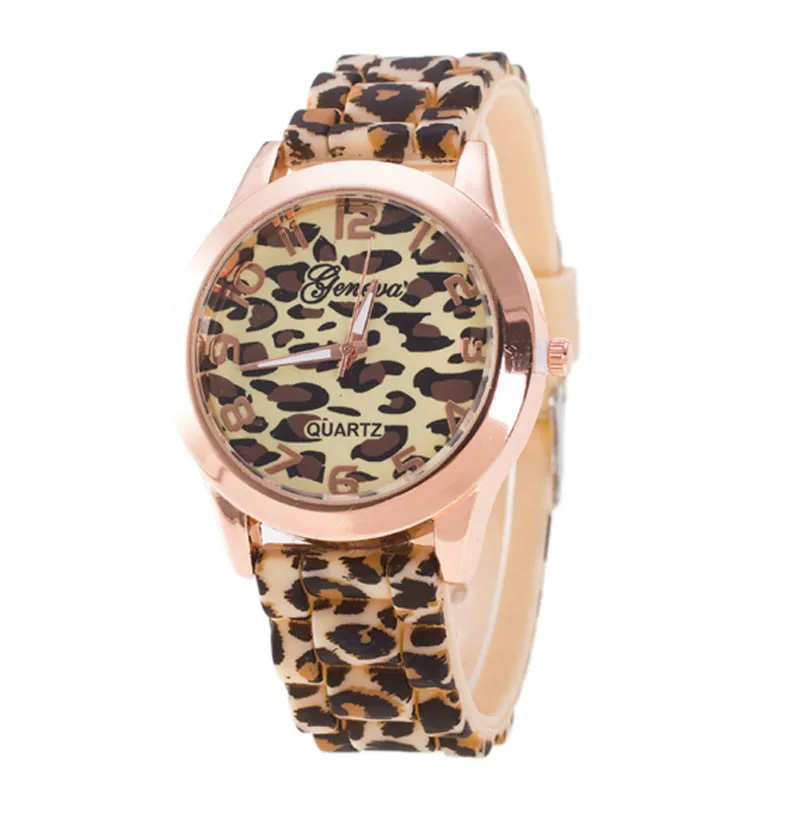 Унисекс Geneva Leopard силиконовые желе гель Кварцевые аналоговые наручные часы