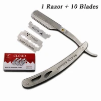 cloud 1 set men straight barber edge razors folding shaving knife hair removal tools with 10pcs blades
