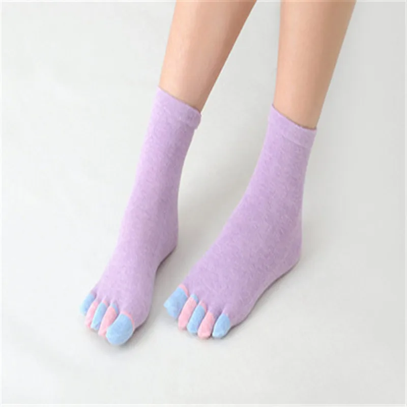 New Style Autumn and Winter Women Five Finger Socks Cute Colorful Cotton High Ankle | Женская одежда