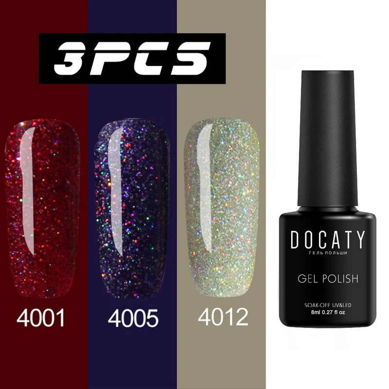 4001-4005-4012 Docaty Neon 3 шт ногтей гель Bling Блеск Устойчивый лак для ногтей лак Gellac гель для ногтей лак Soak Off Гель лак для ногтей - Цвет: 4001-4005-4012