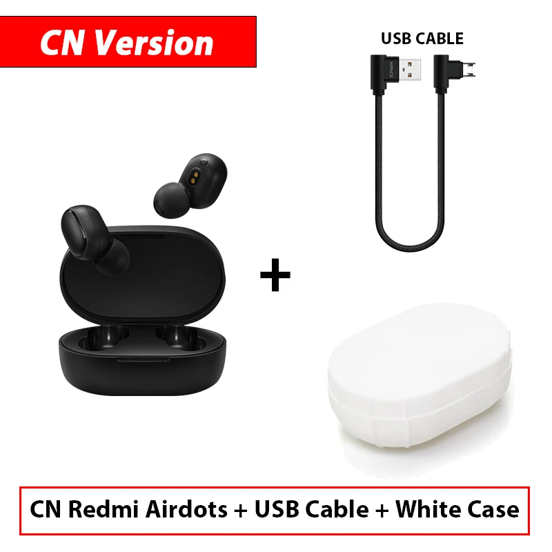 Add Cable White Case Xiaomi Redmi Airdots TWS Bluetooth наушники стерео бас Bluetooth 5,0 Eeadphones с микрофоном свободные Наушники управление AI - Цвет: Add Cable White Case