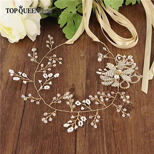 champagne ribbon TOPQUEEN SH68 Свадебные ремни с жемчугом свадебный пояс для невесты Свадебные аксессуары тонкие ремни для ночного платья - Цвет: champagne ribbon