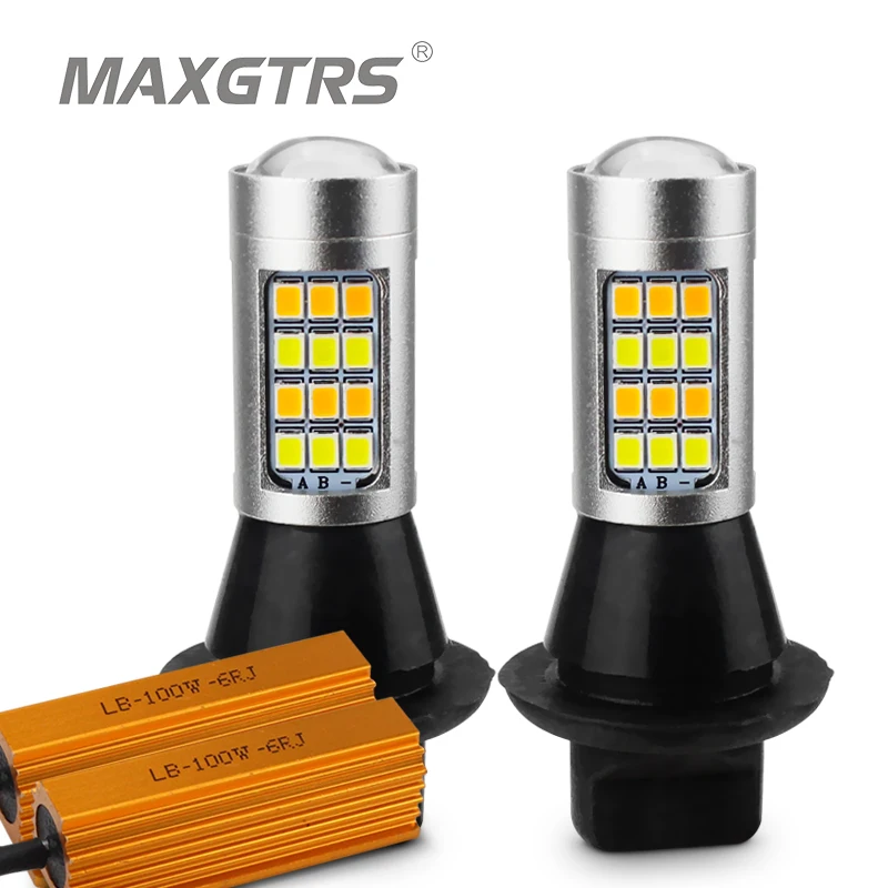 2x двойной цвет 42SMD 2835 T20 7440 W21W светодиодный лампы для передних поворотных огней сигнала DRL без ошибок Canbus белый/голубой и янтарный