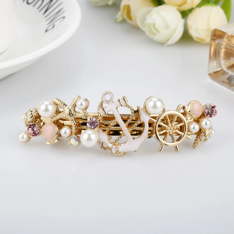 В Корейском стиле элегантное жемчужное ожерелье с якоря и Лодки Руль зажим для