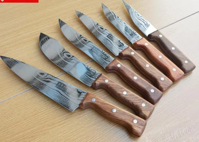 6pcs Нож с узором для забоя, бытовой инструмент для кровотечения, профессиональный обвалочный нож, нож для соскабливания мяса, нож для мясника, мясных ножей - Цвет: 6pcs