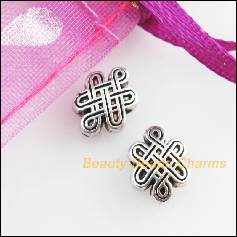 New 40Pcs Tibetan Silver Color Chinese Knot Spacer Beads Charms 7x10mm | Украшения и аксессуары