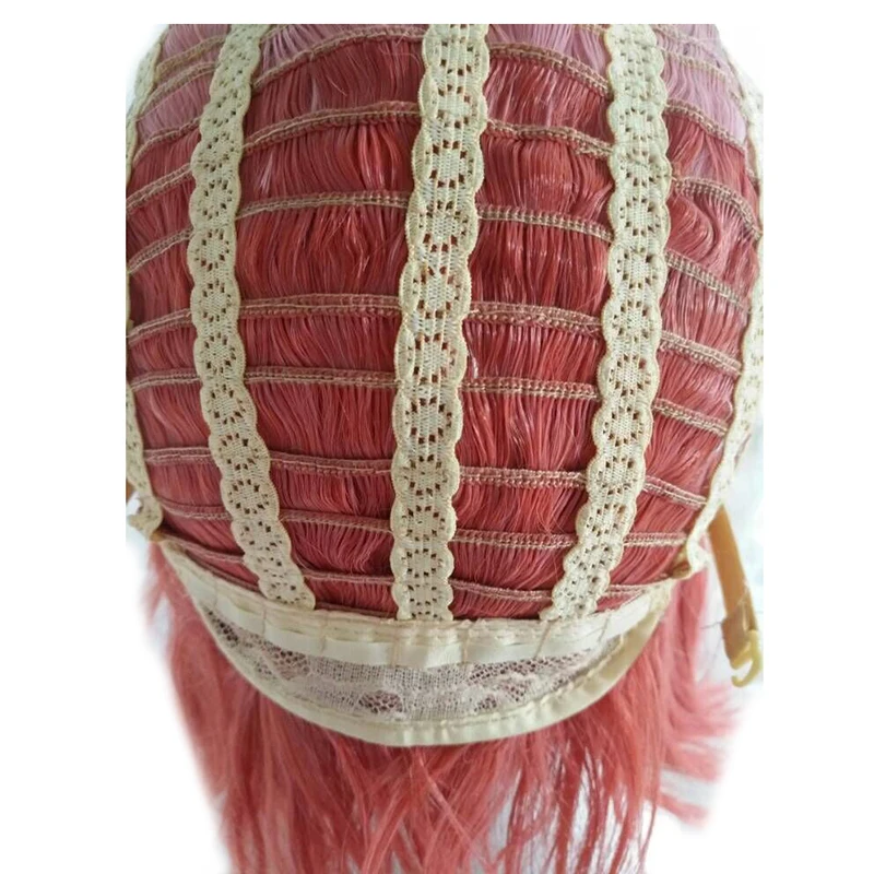 HAIRJOY Woman Pink Cosplay Wig Medium Length Heat Resistant Synthetic Fiber with 2 Removeable Wavy Ponytail Free Shipping