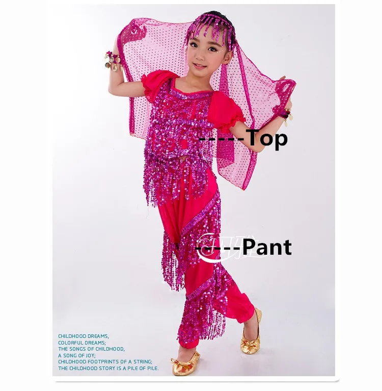 Rose Red 2pcs Набор костюма для танца живота для детей девочек женщин Болливуд восточный индийский Египетский Топ для танца живота брючный костюм для выступлений - Color: Rose Red 2pcs