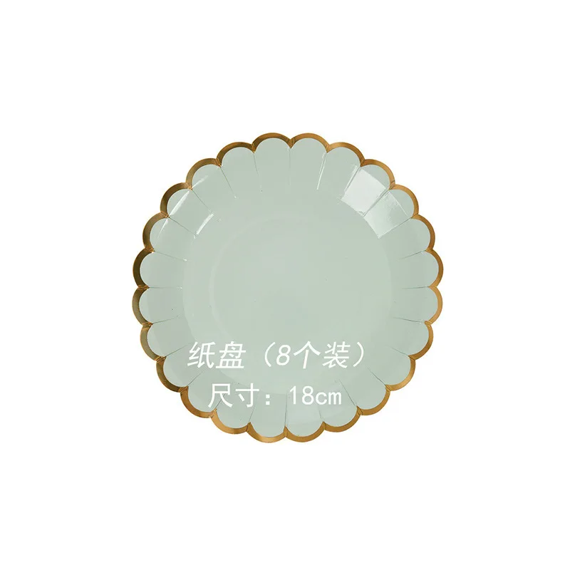 7inch Mint Green 8 шт./лот красочные бумажные стаканы в полоску и тарелки для свадьбы, дня рождения украшения Baby Shower фестиваль для детей посуда вечерние поставки - Цвет: 7inch Mint Green