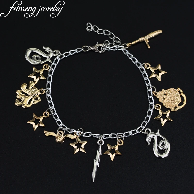 Feimeng ювелирные изделия знак школы Хогвартс шарм браслеты змея Слизерин Когтевран