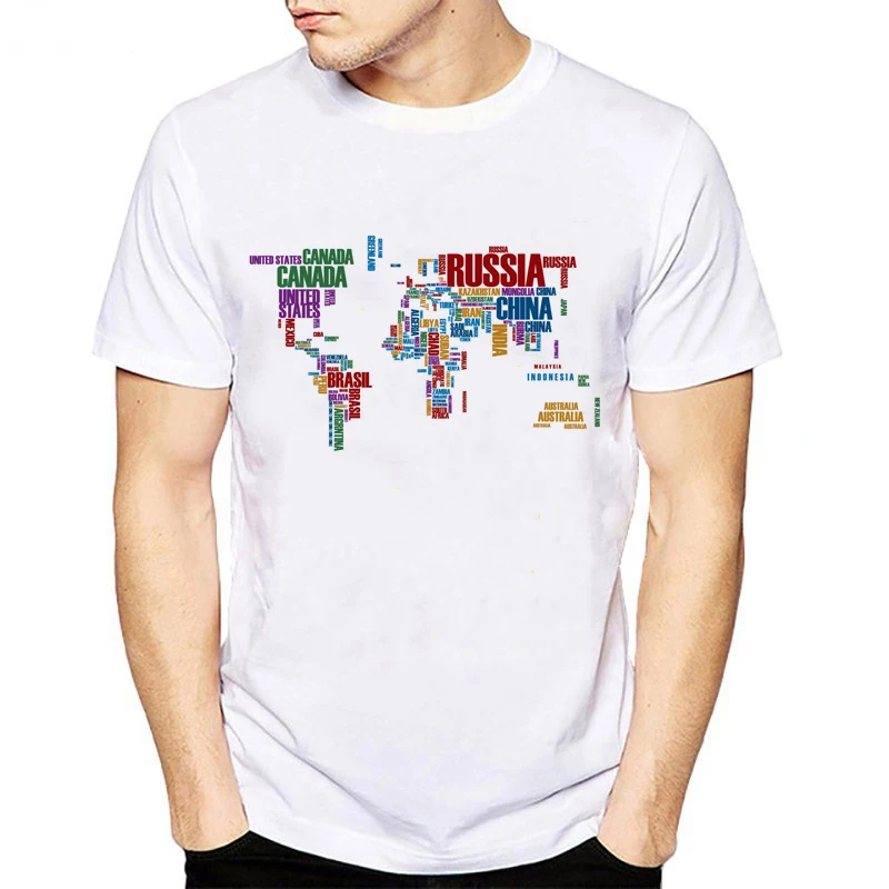 Новая футболка для мужчин креативная с надписью облако Карта мира мужская летняя