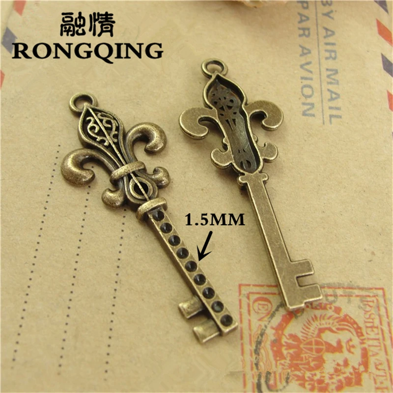 

RONGQING 18*48MM 40pcs/lot key Cherry blossoms Pendants Necklaces Handmade Fashion Jewelry Charms DIY