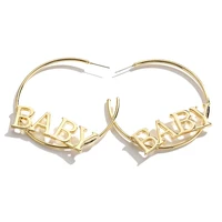 statement girl baby letter big hoop earrings for women lady simple gold color punk large circle earrings fashion jewelry