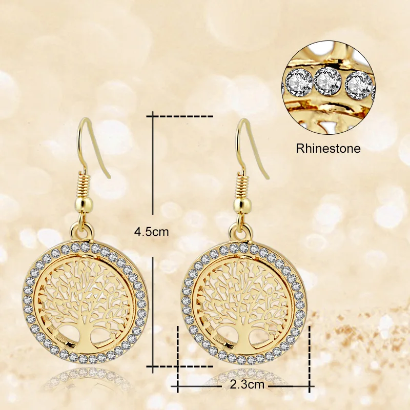 LongWay Gold Color Crystal Dangle Earring With Tree Of Life Pendant Vintage Women Jewelry Earrings Brinco Ser160008 | Украшения и