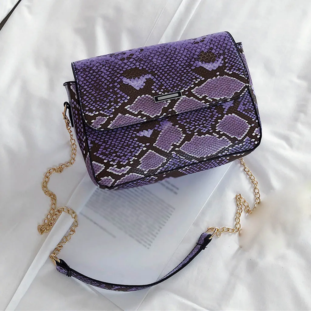 Purple OCARDIAN сумка женская высокого качества Змеиный узор oneShoulder Простой повседневный панельный Hasp кожаная сумка-мессенджер Прямая поставка a18 - Цвет: Purple