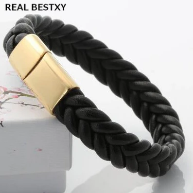 Черный кожаный браслет BESTXY с логотипом на заказ из нержавеющей стали магнитной