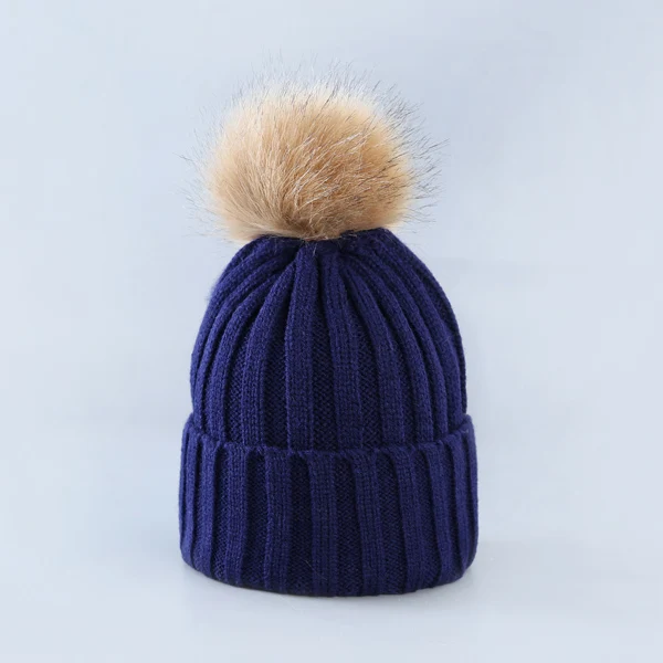 Navy blue Мягкая теплая шапка, женские зимние шапочки для девочек, Элегантная кепка с помпонами, женские модные аксессуары, повседневные шапочки Skullies Beanies для женщин - Цвет: Navy blue