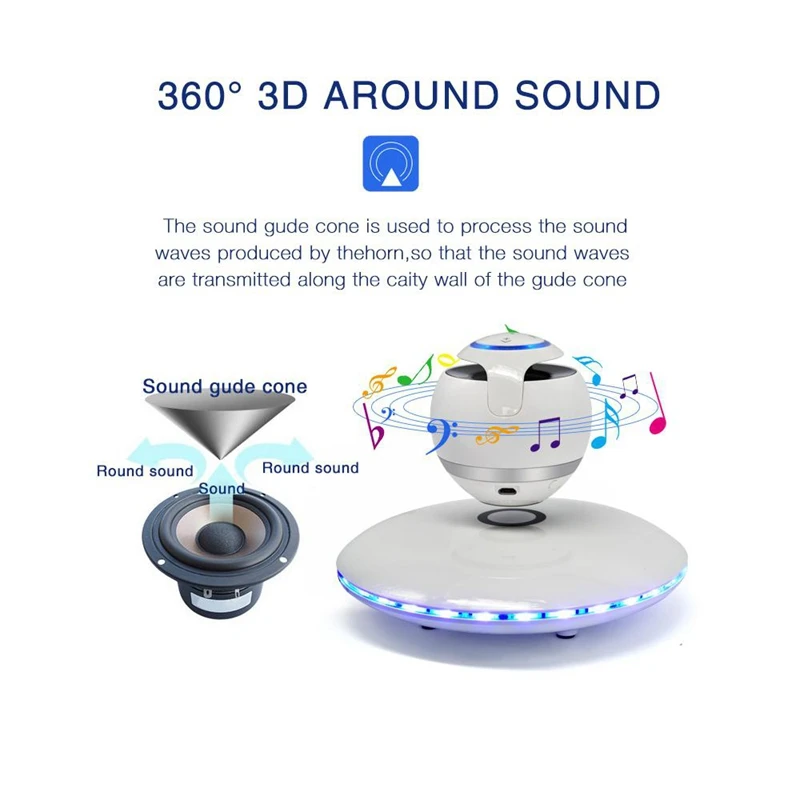 Беспроводной магнитной левитации 3D Bluetooth Динамик вращающийся с ярким