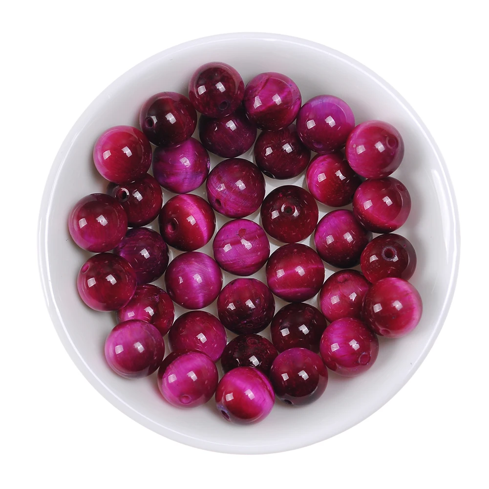 

Natural Stone Beads Round Magenta Fushia Tiger Eye Agata 6-12mm Pick Size Strand Beads For DIY Jewelry Making Necklace Bracelet