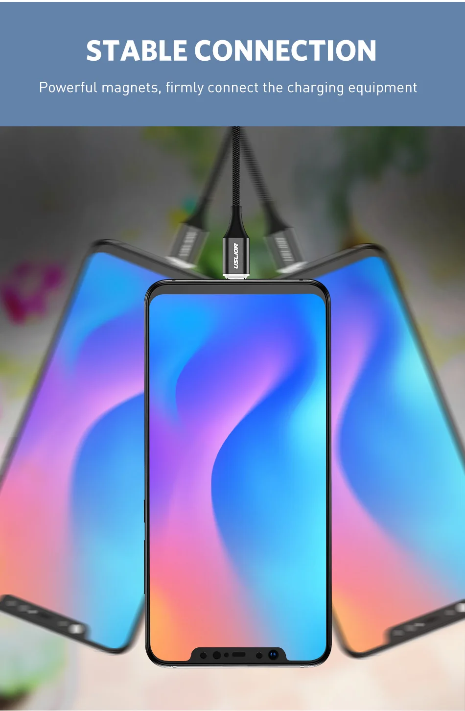 Магнитный кабель USLION, 3 А, кабель для быстрой зарядки usb type C и кабель Micro USB, магнитный кабель для зарядки и передачи данных, кабели для мобильных телефонов