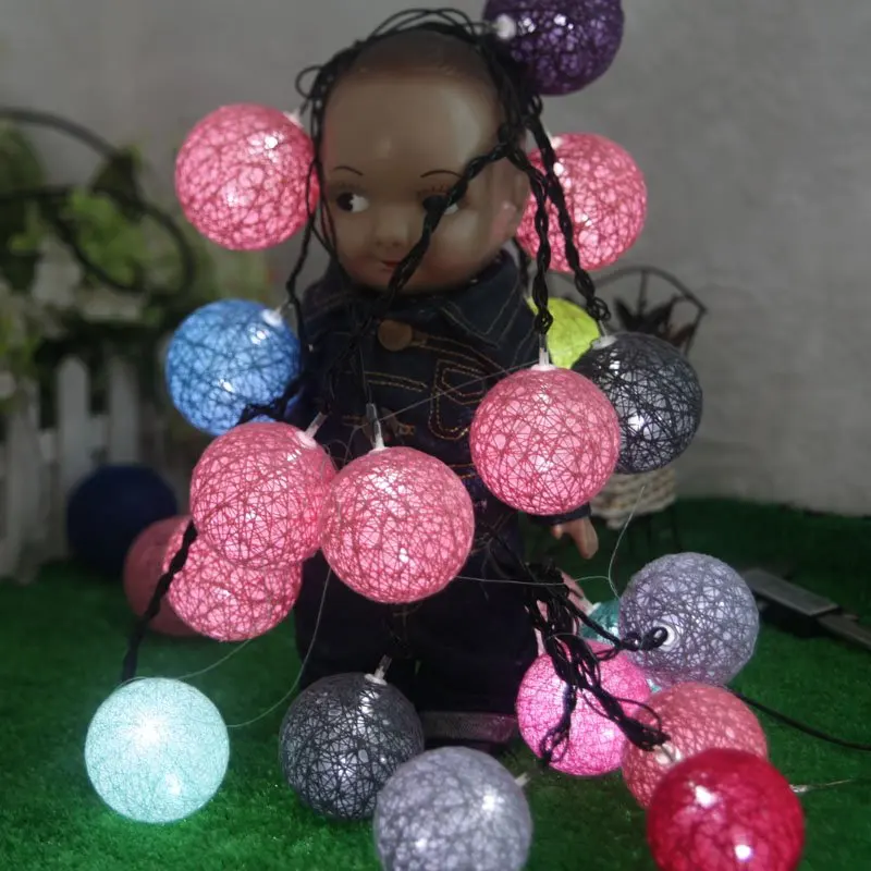 Leedsun 5 м 20LED Ткань сливочный хлопок LED Ball Строка Фея огни Xmas Свадебная вечеринка