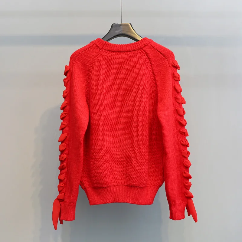 Rlyaeiz Fashion Thicken Sweater Women 2018 Autumn Winter Knitted Pullover Sweaters Lace Up Bow O-neck Long Sleeve Knitwear | Женская