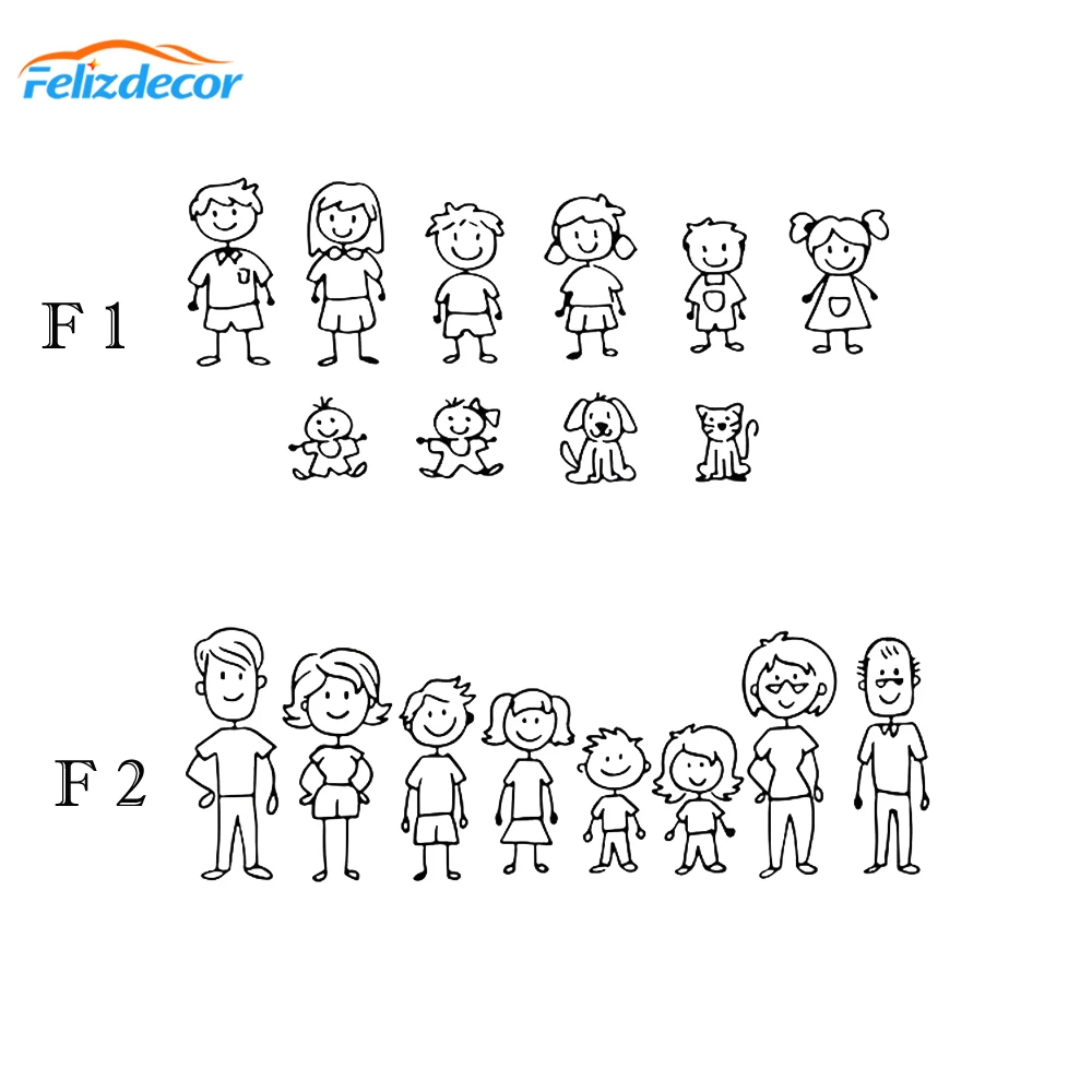 16cm wide Family Svg Car Decals Father, mother, daughter, son and dog stick figure family Self-sticking Figure Car Sticker L1039