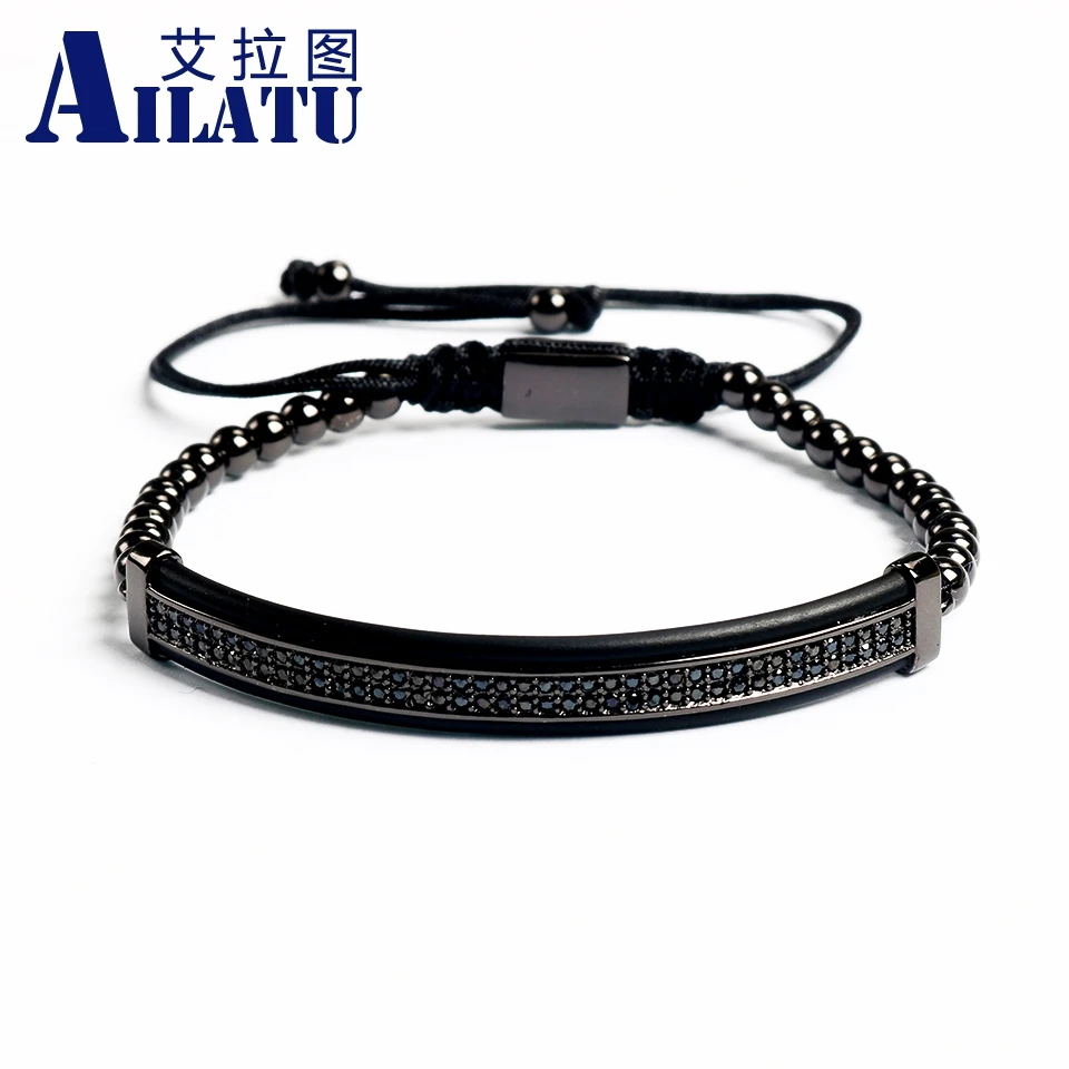 

Ailatu New Arrival Versicolor Watch Protector Braided Bracelet Made by 4mm Copper Beads and Micro Paved Black Cubic Zirconia