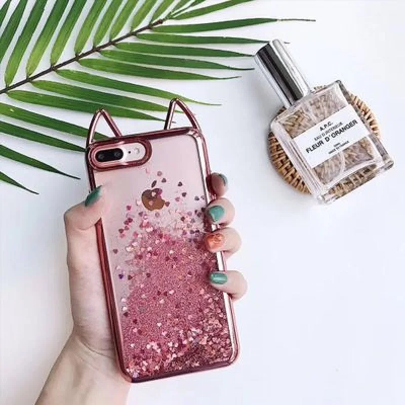 Оригинальный жидкий чехол для iPhone X 8 7 6 S Plus с розовыми кошачьими ушками красные