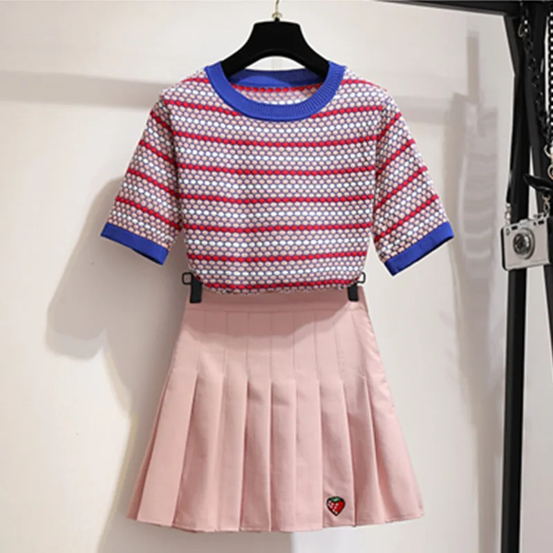 2019 г. летний популярный цветной вязаный пуловер в полоску с короткими рукавами