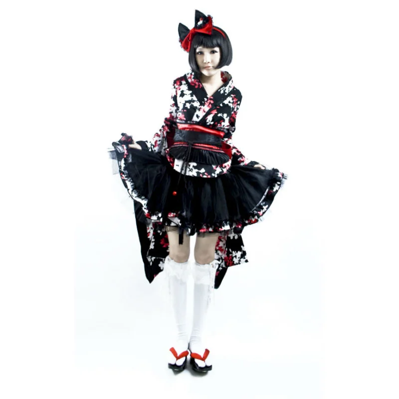 Японское кимоно для косплея в стиле Харадзюку рубашка с поясом и принтом сакуры