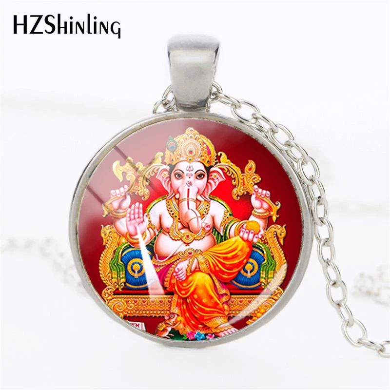 HZSHINLING Lord Ganesh Ganesha индуистский слон ожерелье индуистский Ганеш ювелирные изделия изображение ожерелье со стеклянной подвеской ожерелье