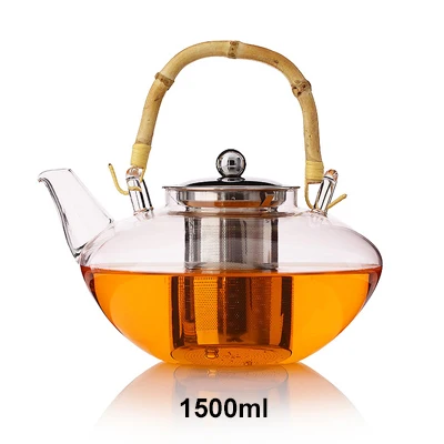 1500ml 1500 мл высокий боросиликатный стеклянный чайник со съемным ситечком и крышкой из нержавеющей стали, безопасные чайные горшки для микроволновой печи - Цвет: 1500ml