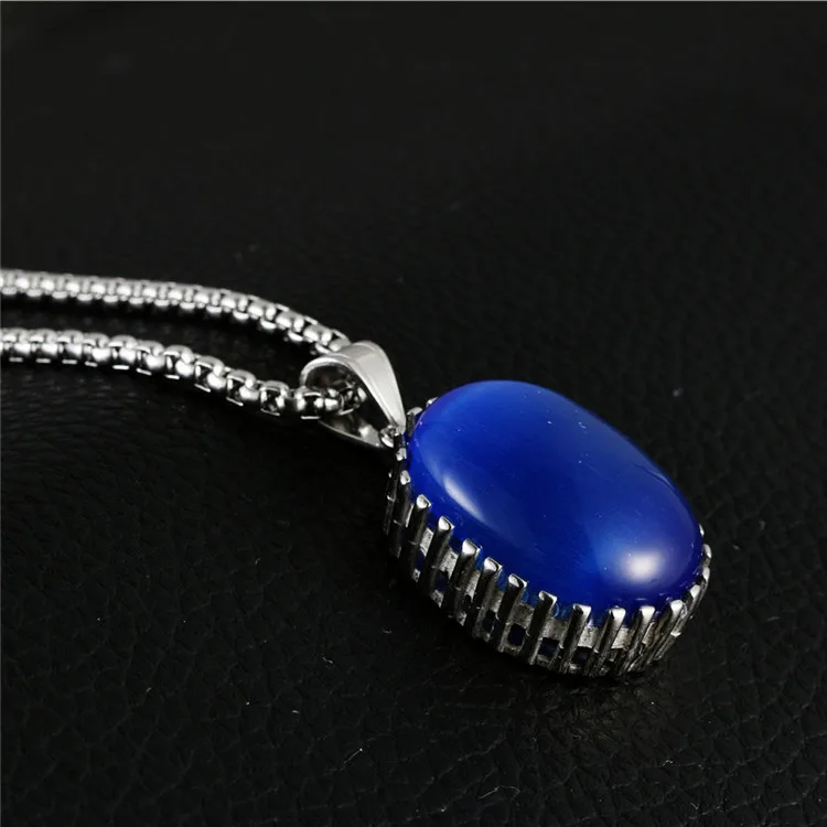 

Fashion Titanium Stainless Steel Jewelry Women Boho Oval Opal Necklace Pendant Cuban Chain Statement Jewelry Gifts