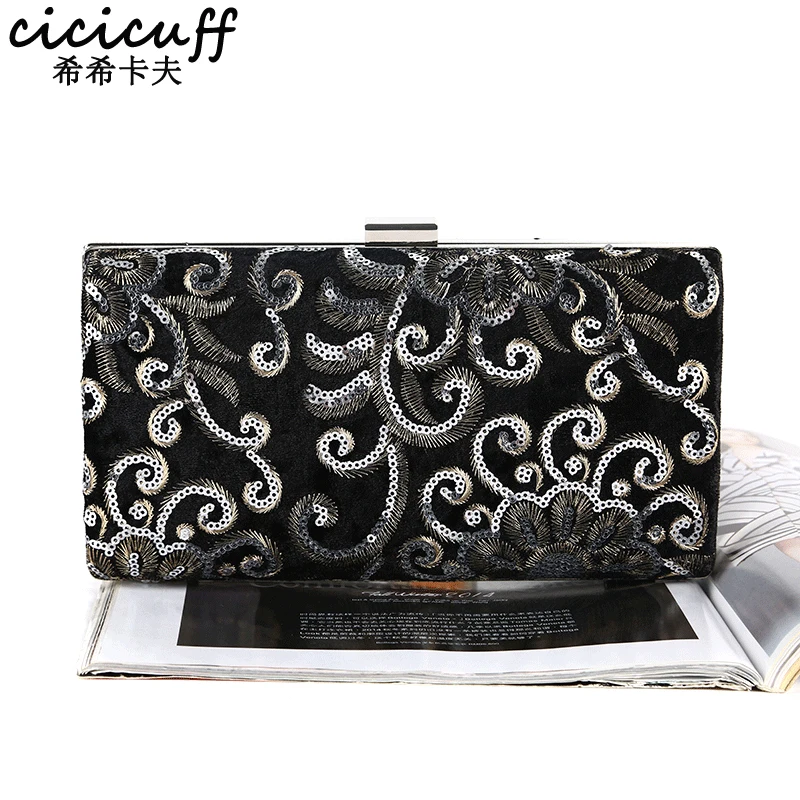 

High Quality Embroidery Clutch Velour Women Evening Bags Chain Shoulder Purse Evening Bag for Banquet 2020 New Fashion Clutches