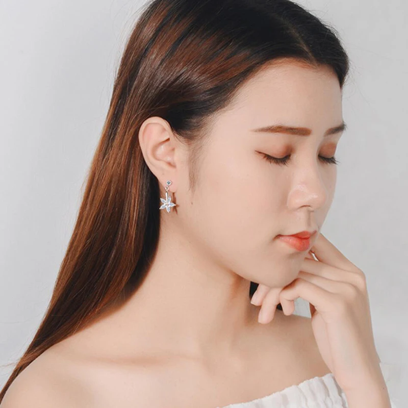 KOFSAC New Shining Zircon Rotate Flower Earring For Women Jewelry Charm 925 Silver Stud Lady Valentine's Day Accessories | Украшения и