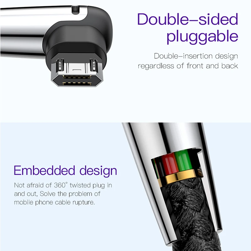 Двусторонний Micro USB кабель Baseus для быстрой зарядки и передачи данных для samsung Xiaomi Tablet Microusb Usb зарядное устройство Шнур адаптер