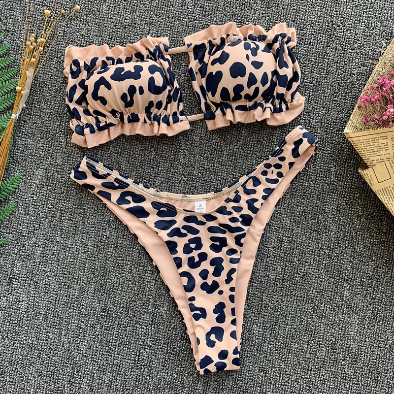 Женский сексуальный купальник без бретелек с леопардовым принтом мягкий