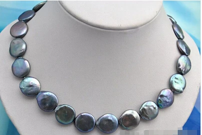 Привлекательные 17 &quot16 мм Монета черный пресноводный жемчуг ожерелье заводская