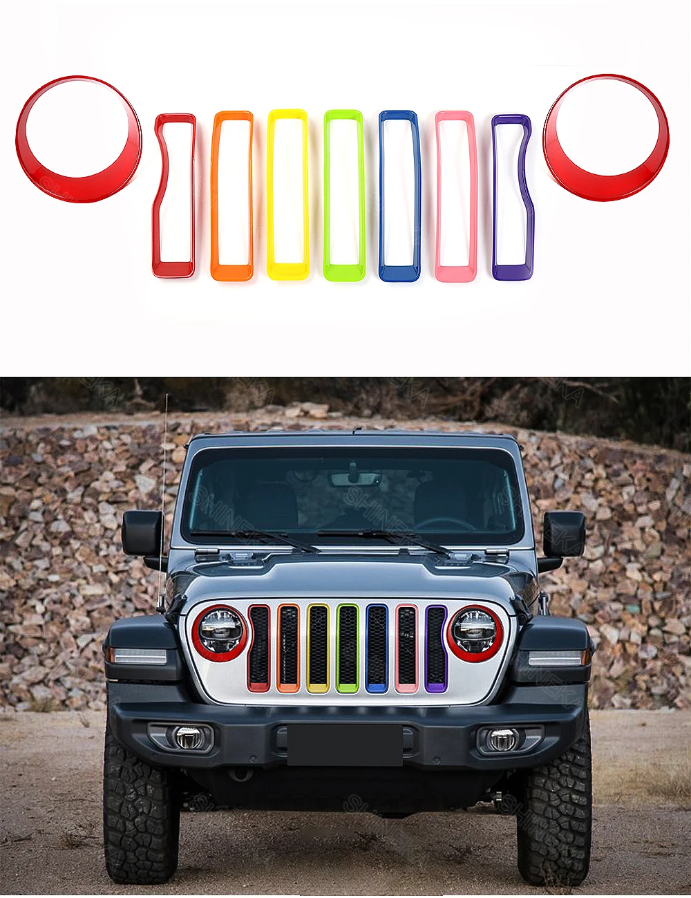 SHINEKA гоночные грили для Jeep Wrangler JL 9 шт. передние грили вставки планки решетка кольца фары крышка защита абсолютно