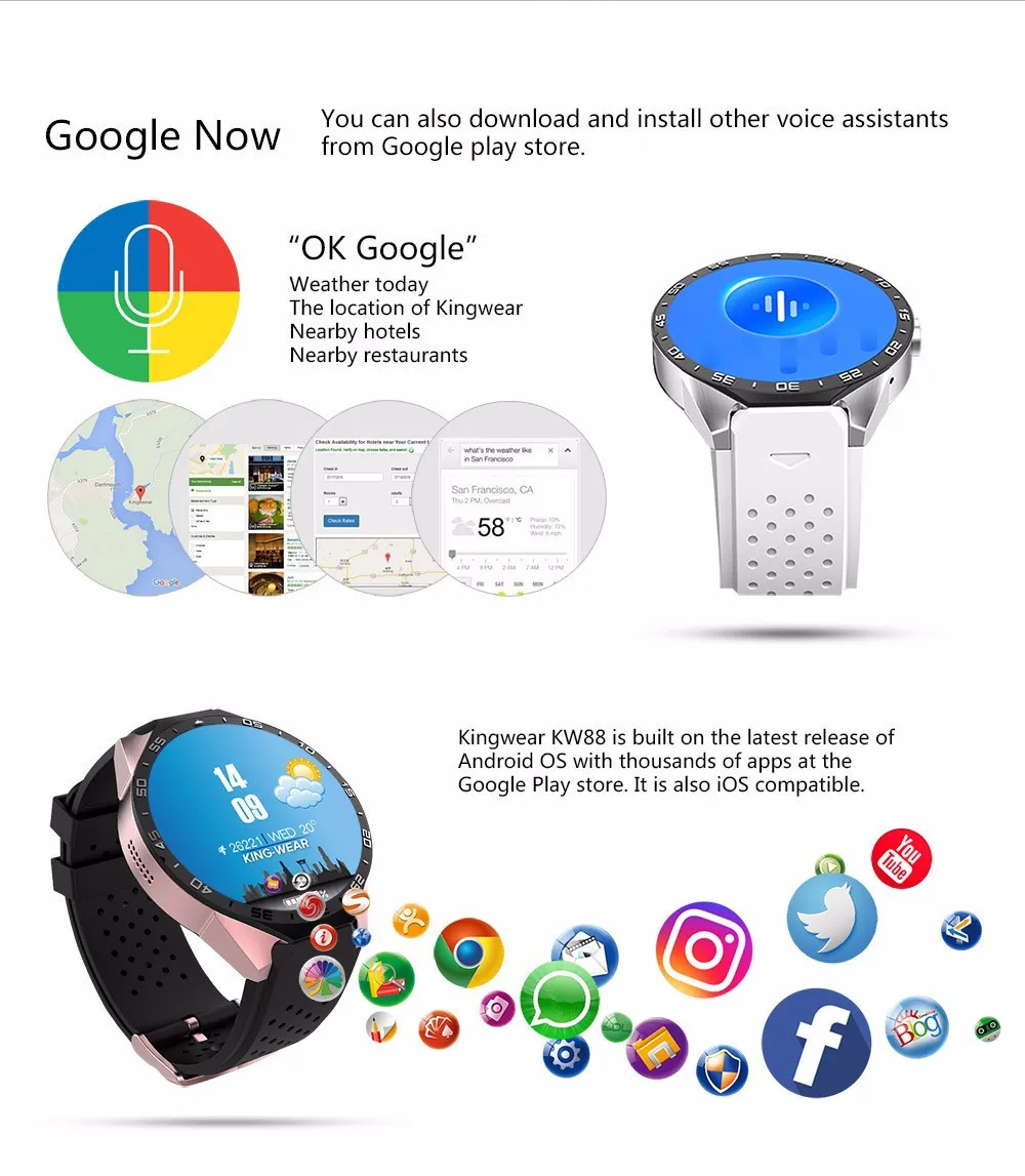 EXRIZU KW88 Android 5,1 OS Smartwatch телефон 3g gps wifi 1,3" AMOLED экран Смарт часы 2.0MP камера Датчик тяжести шагомер