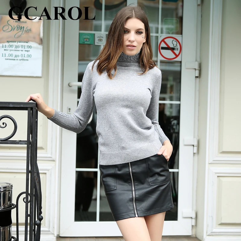 GCAROL Новое поступление женский свитер с круглым вырезом тянущийся трикотажный