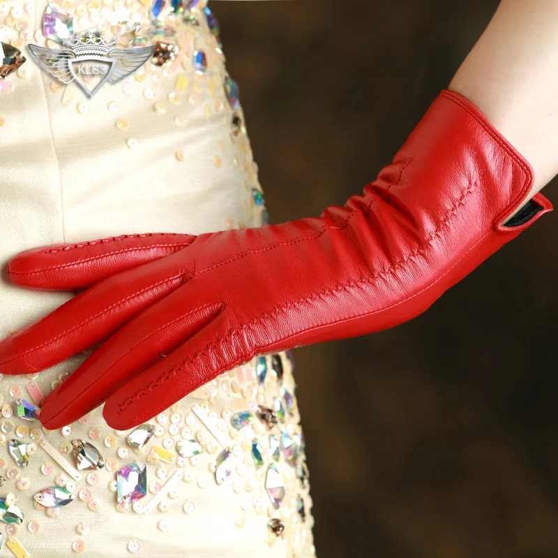 KLSS Брендовые женские перчатки из натуральной кожи зимние Бархатные