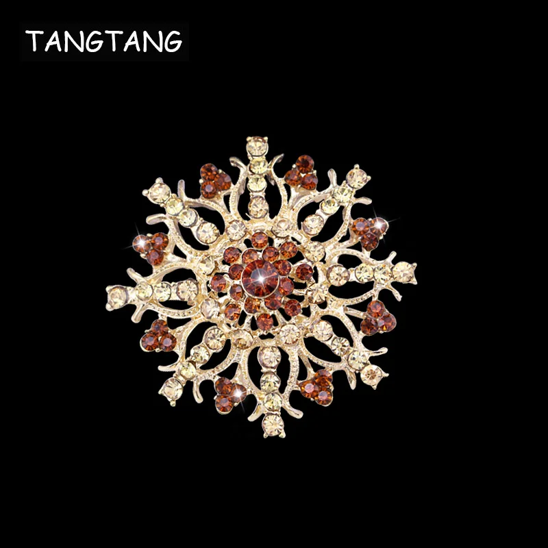 Большая скидка AAA Кристалл Броши для женщин золото цвет одежда круглый цветок