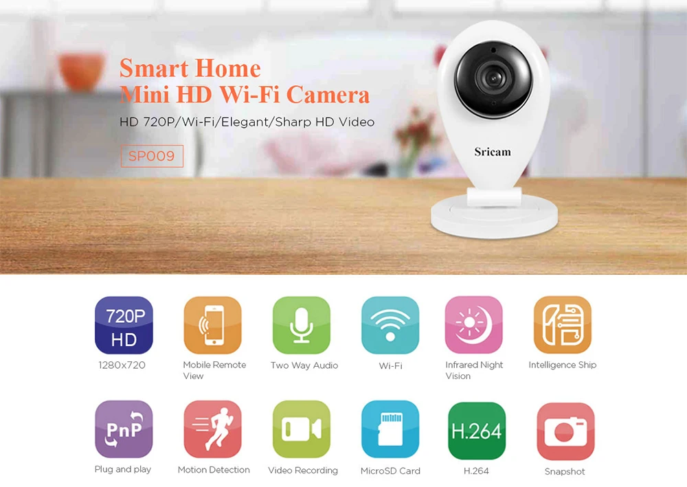 Sricam SP009 HD 720P Мини Wifi ip-камера Беспроводная P2P радионяня сетевая CCTV камера безопасности с ИК-подсветкой двухстороннее аудио