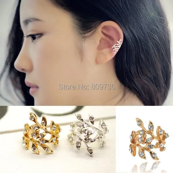 1 шт. женские панк рок ретро золотые серьги с кристаллическим листом ушные