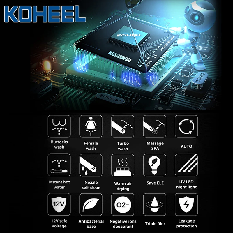 KOHEEL LCD 3 Color Intelligent Toilet Seat Elongated Electric Bidet Cover Smart Bidet Heating Smart Toilet Seat